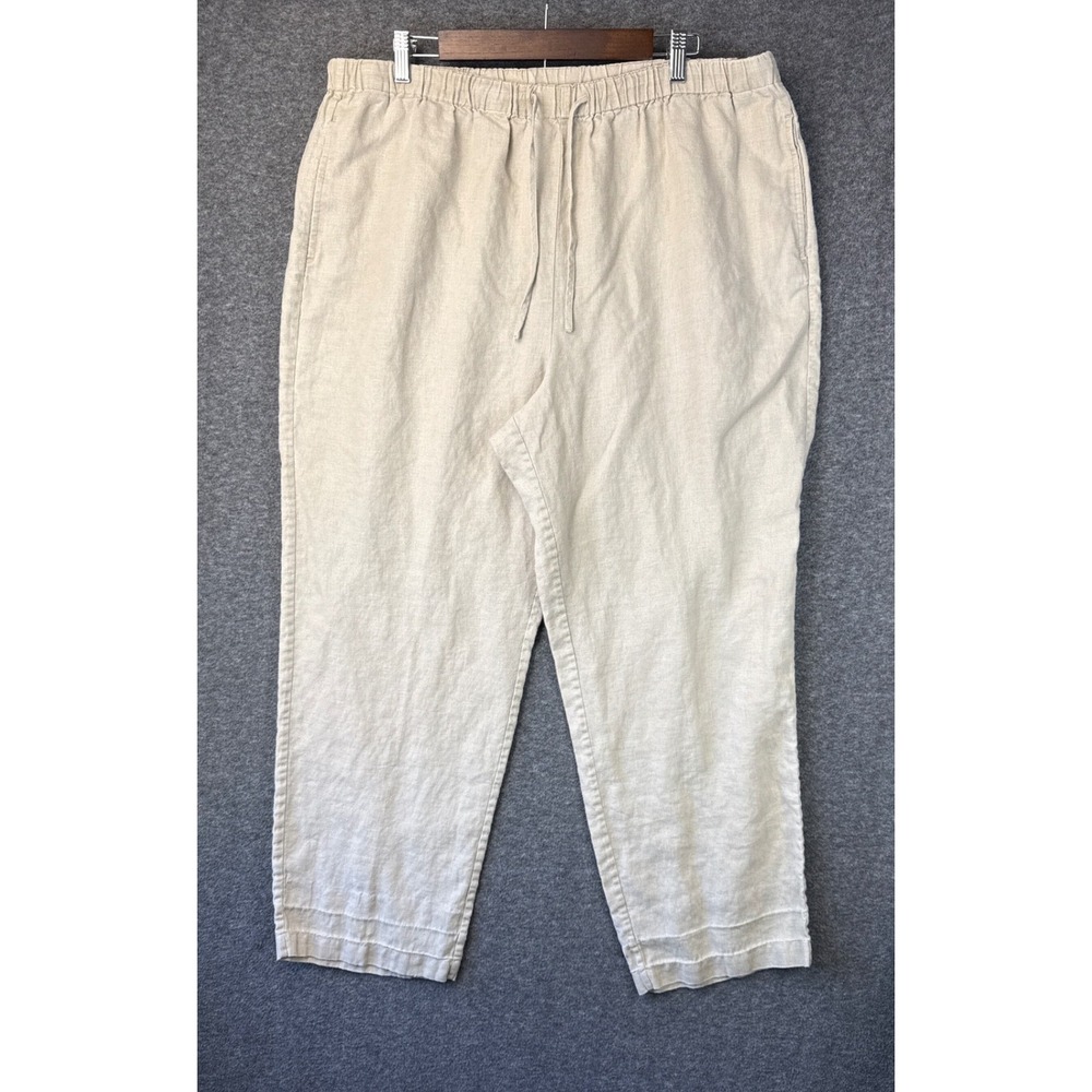 Orvis Womens XL 100% Linen Drawstring Elastic Waist Pants Beige Cruise Sailing - Picture 2 of 13
